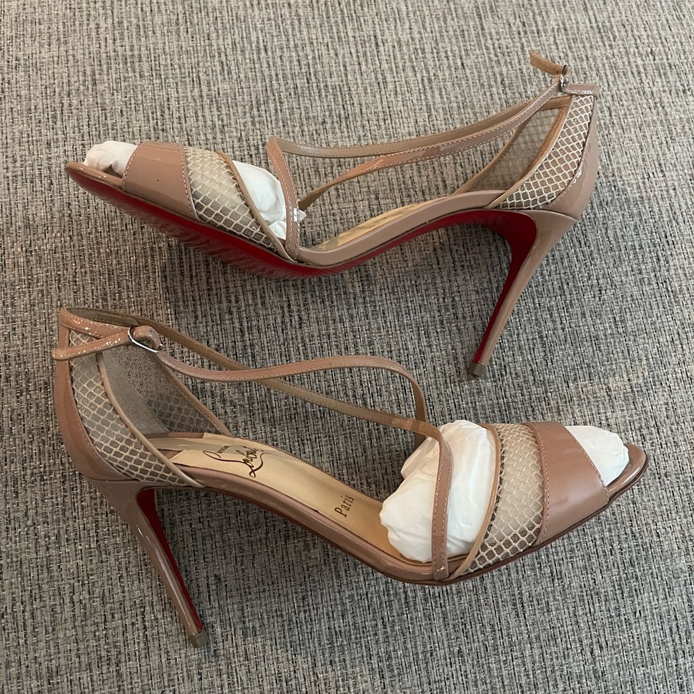 Tan Christian Louboutin Slikova 85 Patent/Rete Mini Resille